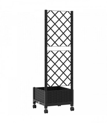 vidaXL Garden Planter with Trellis&Wheels Black 40 x 40 x 131.5 cm PP