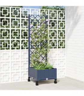 vidaXL Garden Planter with Trellis&Wheels Blue Grey 40 x 40 x 131.5 cm