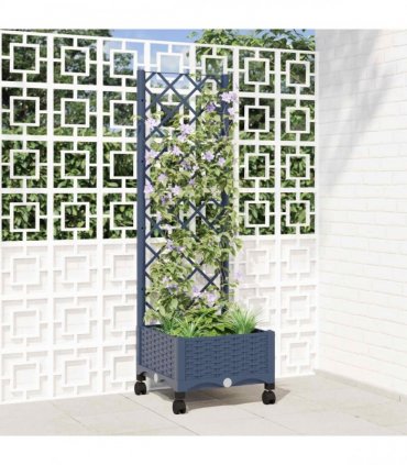 vidaXL Garden Planter with Trellis&Wheels Blue Grey 40 x 40 x 131.5 cm