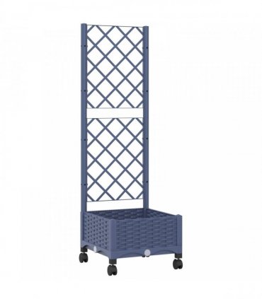 vidaXL Garden Planter with Trellis&Wheels Blue Grey 40 x 40 x 131.5 cm