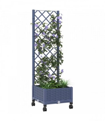 vidaXL Garden Planter with Trellis&Wheels Blue Grey 40 x 40 x 131.5 cm