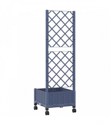 vidaXL Garden Planter with Trellis&Wheels Blue Grey 40 x 40 x 131.5 cm