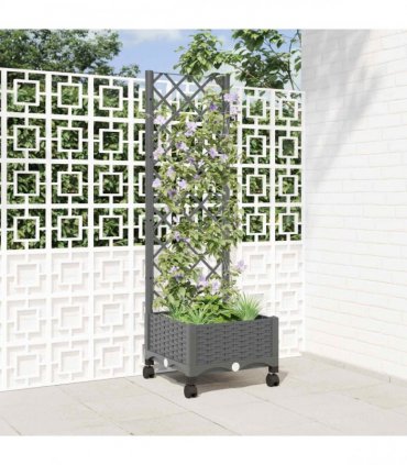 vidaXL Garden Planter with Trellis&Wheels Light Grey PP