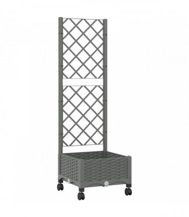 vidaXL Garden Planter with Trellis&Wheels Light Grey PP