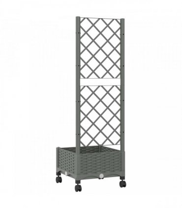 vidaXL Garden Planter with Trellis&Wheels Light Grey PP