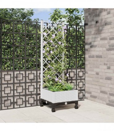 vidaXL Garden Planter with Trellis&Wheels White 40 x 40 x 131.5 cm PP