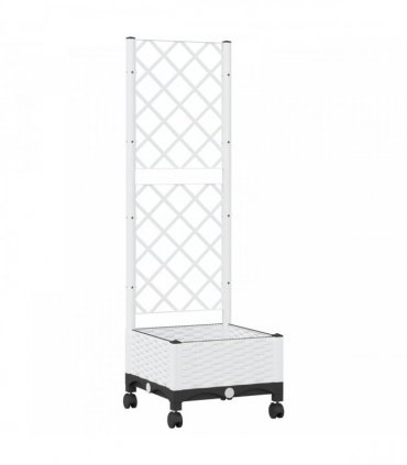 vidaXL Garden Planter with Trellis&Wheels White 40 x 40 x 131.5 cm PP