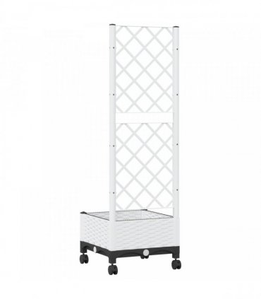 vidaXL Garden Planter with Trellis&Wheels White 40 x 40 x 131.5 cm PP