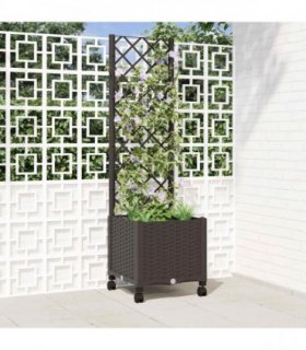 vidaXL Garden Planter with Trellis&Wheels Brown 40 x 40 x 146 cm PP