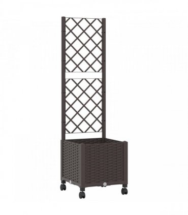 vidaXL Garden Planter with Trellis&Wheels Brown 40 x 40 x 146 cm PP