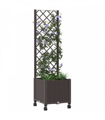 vidaXL Garden Planter with Trellis&Wheels Brown 40 x 40 x 146 cm PP