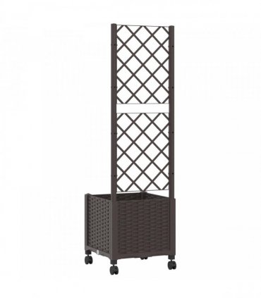 vidaXL Garden Planter with Trellis&Wheels Brown 40 x 40 x 146 cm PP