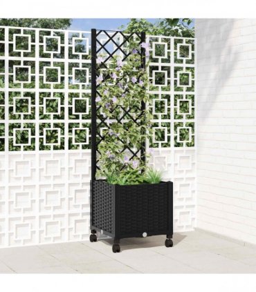 vidaXL Garden Planter with Trellis&Wheels Black 40 x 40 x 146 cm PP