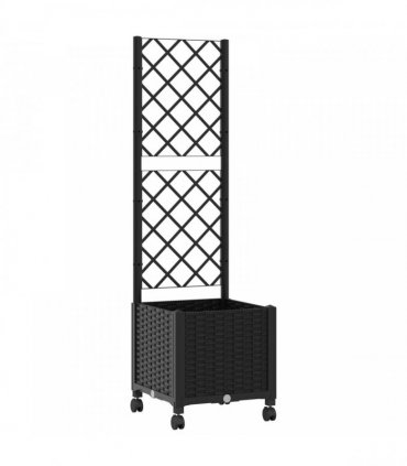 vidaXL Garden Planter with Trellis&Wheels Black 40 x 40 x 146 cm PP