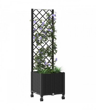 vidaXL Garden Planter with Trellis&Wheels Black 40 x 40 x 146 cm PP