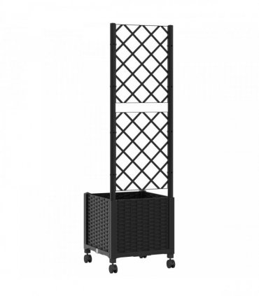 vidaXL Garden Planter with Trellis&Wheels Black 40 x 40 x 146 cm PP