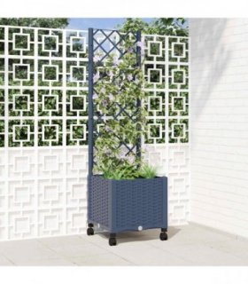 vidaXL Garden Planter with Trellis&Wheels Blue Grey 40 x 40 x 146 cm