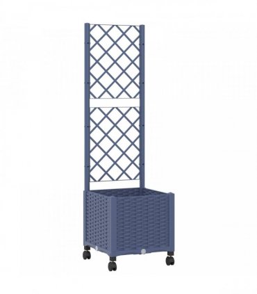 vidaXL Garden Planter with Trellis&Wheels Blue Grey 40 x 40 x 146 cm