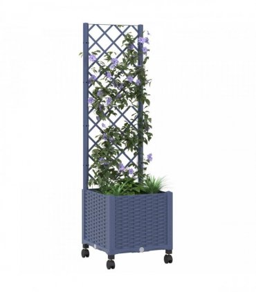 vidaXL Garden Planter with Trellis&Wheels Blue Grey 40 x 40 x 146 cm
