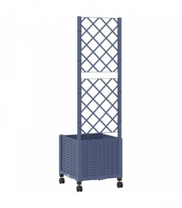 vidaXL Garden Planter with Trellis&Wheels Blue Grey 40 x 40 x 146 cm