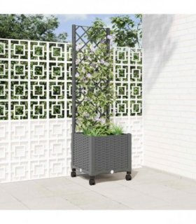 vidaXL Garden Planter with Trellis&Wheels Light Grey 40 x 40 x 146 cm