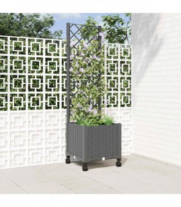 vidaXL Garden Planter with Trellis&Wheels Light Grey 40 x 40 x 146 cm