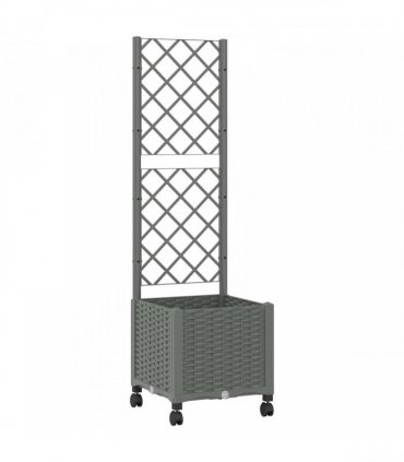 vidaXL Garden Planter with Trellis&Wheels Light Grey 40 x 40 x 146 cm