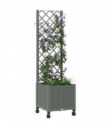 vidaXL Garden Planter with Trellis&Wheels Light Grey 40 x 40 x 146 cm