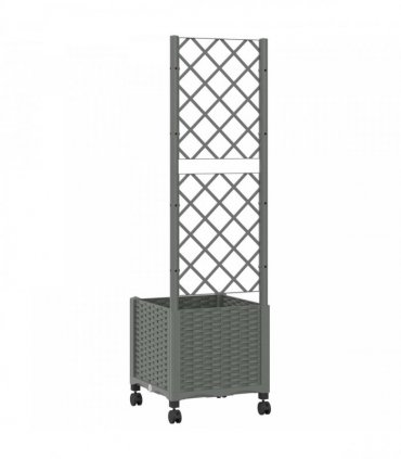vidaXL Garden Planter with Trellis&Wheels Light Grey 40 x 40 x 146 cm