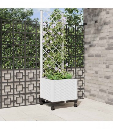vidaXL Garden Planter with Trellis&Wheels White 40 x 40 x 146 cm PP
