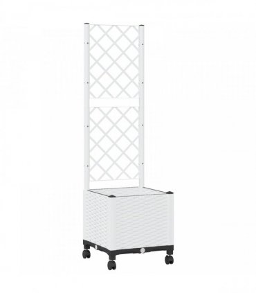 vidaXL Garden Planter with Trellis&Wheels White 40 x 40 x 146 cm PP
