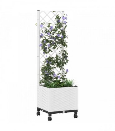 vidaXL Garden Planter with Trellis&Wheels White 40 x 40 x 146 cm PP