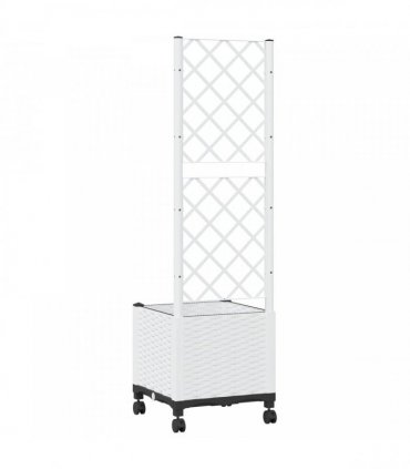 vidaXL Garden Planter with Trellis&Wheels White 40 x 40 x 146 cm PP