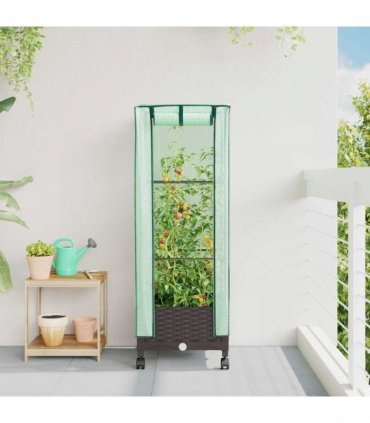 vidaXL Garden Planter with Greenhouse Cover&Wheels Brown PP