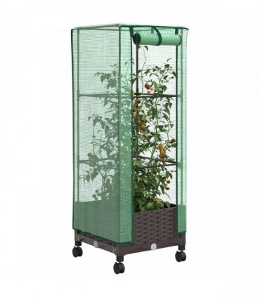 vidaXL Garden Planter with Greenhouse Cover&Wheels Brown PP