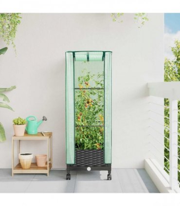 vidaXL Garden Planter with Greenhouse Cover&Wheels Black PP