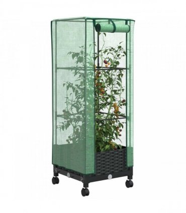 vidaXL Garden Planter with Greenhouse Cover&Wheels Black PP