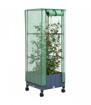 vidaXL Garden Planter with Greenhouse Cover&Wheels Blue Grey PP
