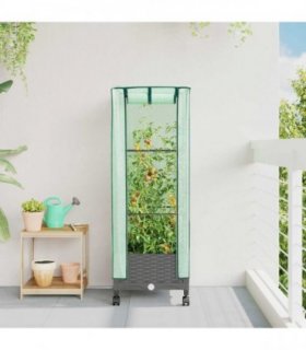 vidaXL Garden Planter with Greenhouse Cover&Wheels Light Grey PP