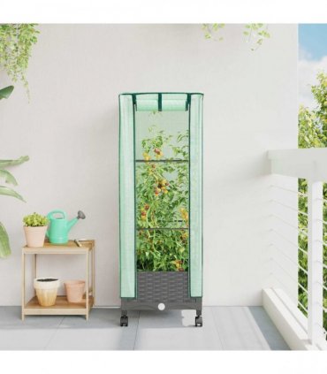 vidaXL Garden Planter with Greenhouse Cover&Wheels Light Grey PP