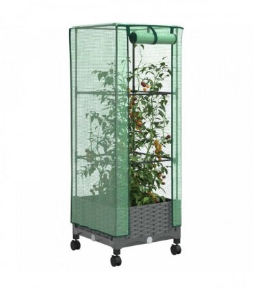 vidaXL Garden Planter with Greenhouse Cover&Wheels Light Grey PP