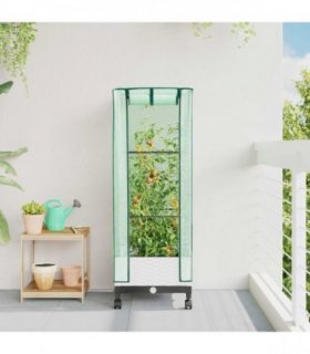 vidaXL Garden Planter with Greenhouse Cover&Wheels White PP