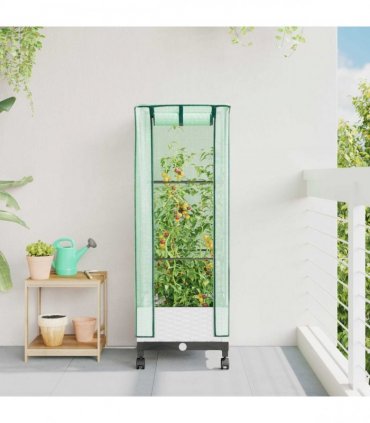 vidaXL Garden Planter with Greenhouse Cover&Wheels White PP