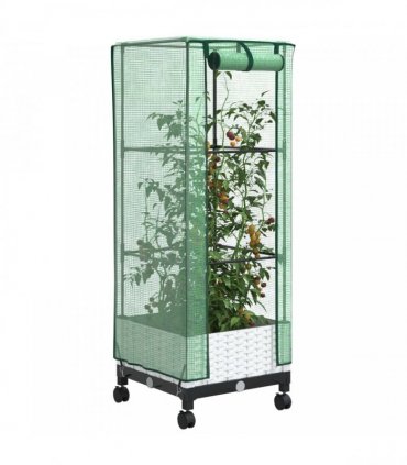 vidaXL Garden Planter with Greenhouse Cover&Wheels White PP