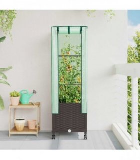 vidaXL Garden Planter with Greenhouse Cover&Wheels Brown PP