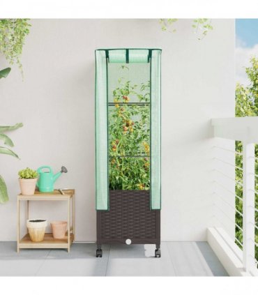 vidaXL Garden Planter with Greenhouse Cover&Wheels Brown PP