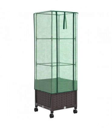 vidaXL Garden Planter with Greenhouse Cover&Wheels Brown PP