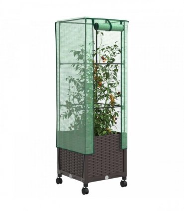 vidaXL Garden Planter with Greenhouse Cover&Wheels Brown PP