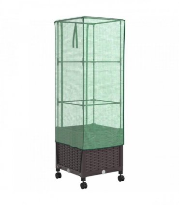 vidaXL Garden Planter with Greenhouse Cover&Wheels Brown PP