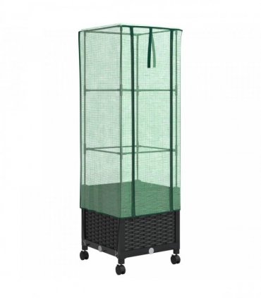 vidaXL Garden Planter with Greenhouse Cover&Wheels Black PP